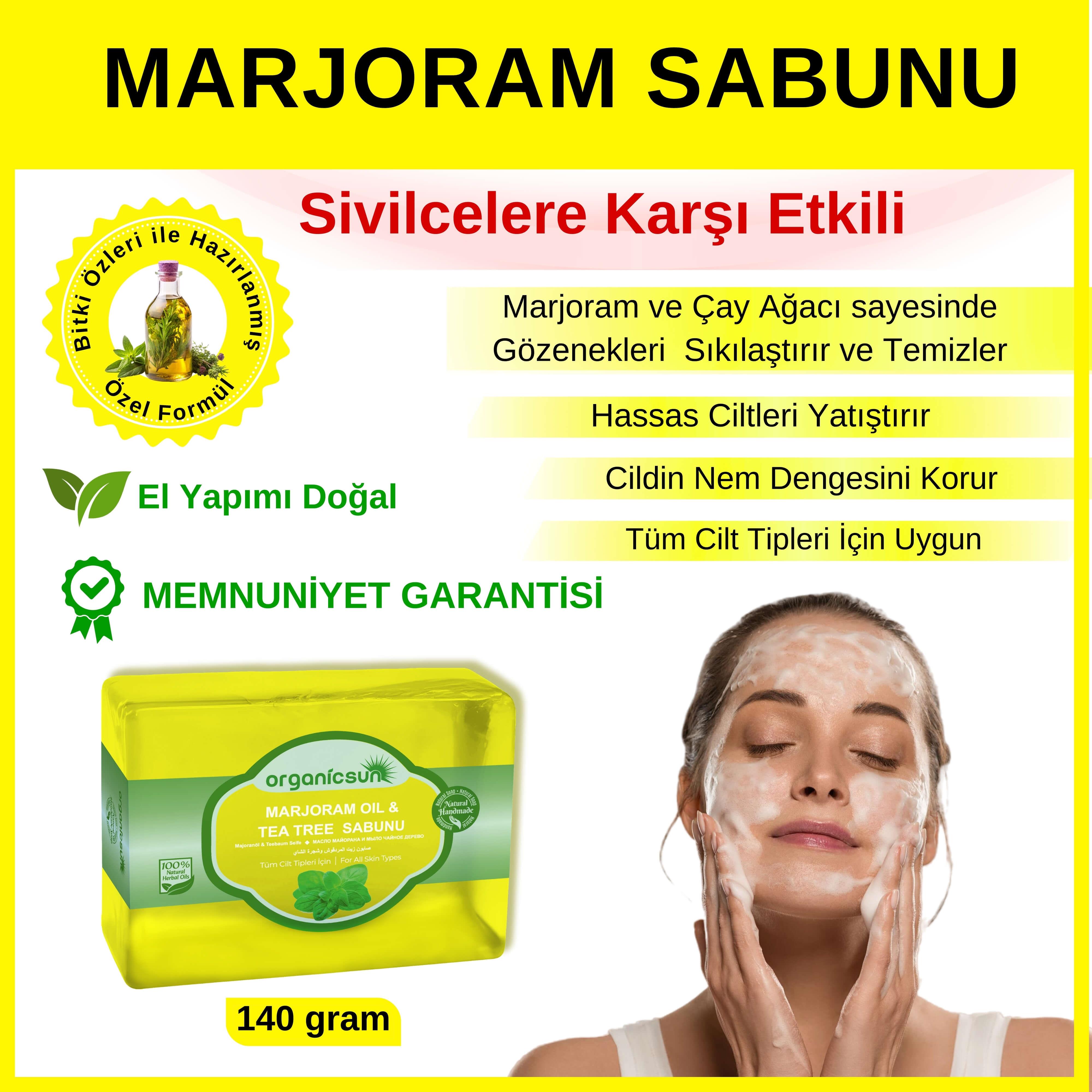 Organicsun Marjoram Oil & Tea Tree Çay Ağacı Sabunu 140 gr Akne Gidermeye Gözenek Sıkılaştırmaya Yardımcı Doğal Sabun