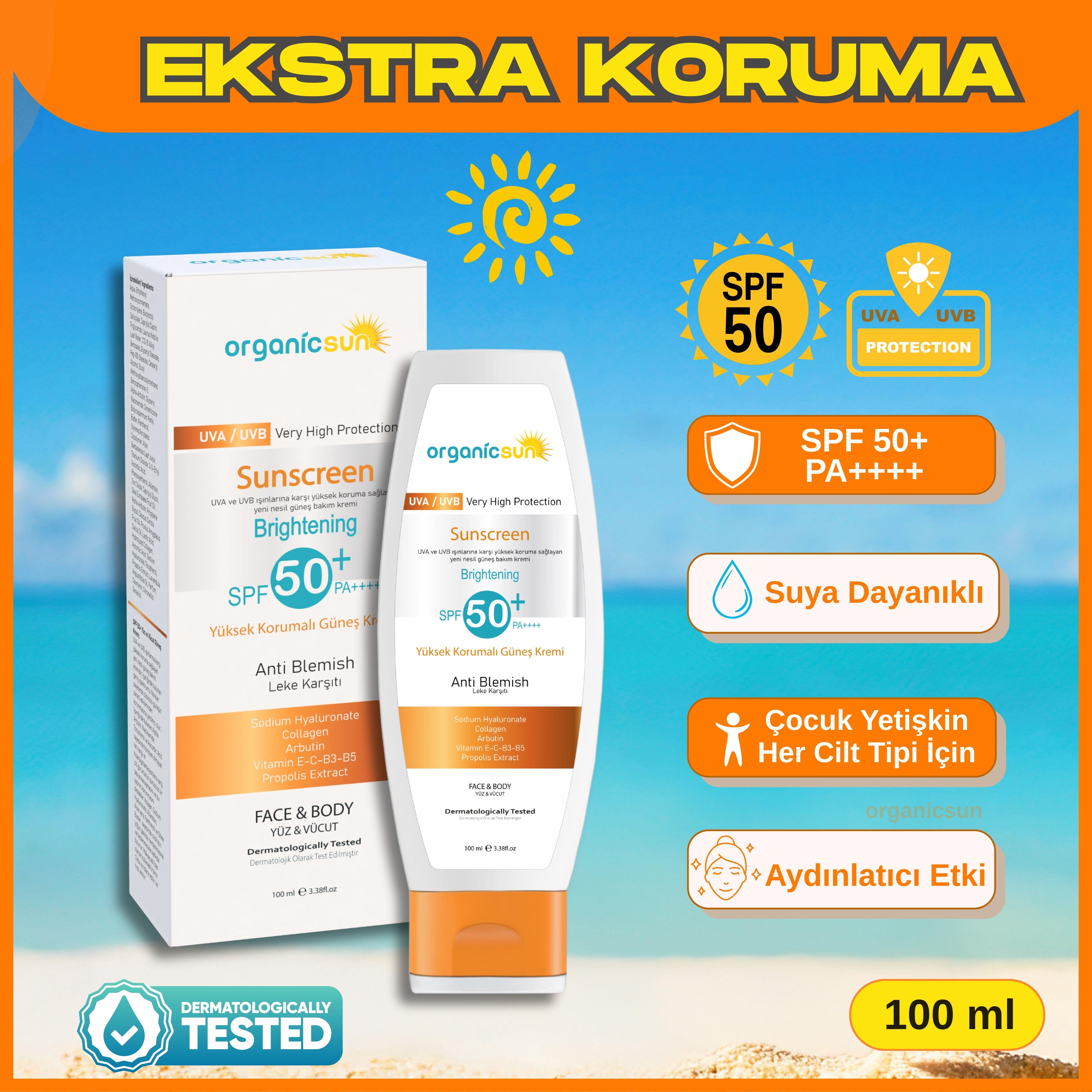 Organicsun Spf 50+ Yüz ve Vücut Güneş Kremi 100ML – Leke Karşıtı, Yüksek Korumalı, Suya Dayanıklı, Her Cilt tipine uygun, Vegan