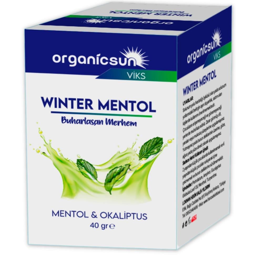 Organicsun Winter Mentol Buharlaşan Merhem Viks Vicks Vikis Mentol ve Okaliptus 40 Gr