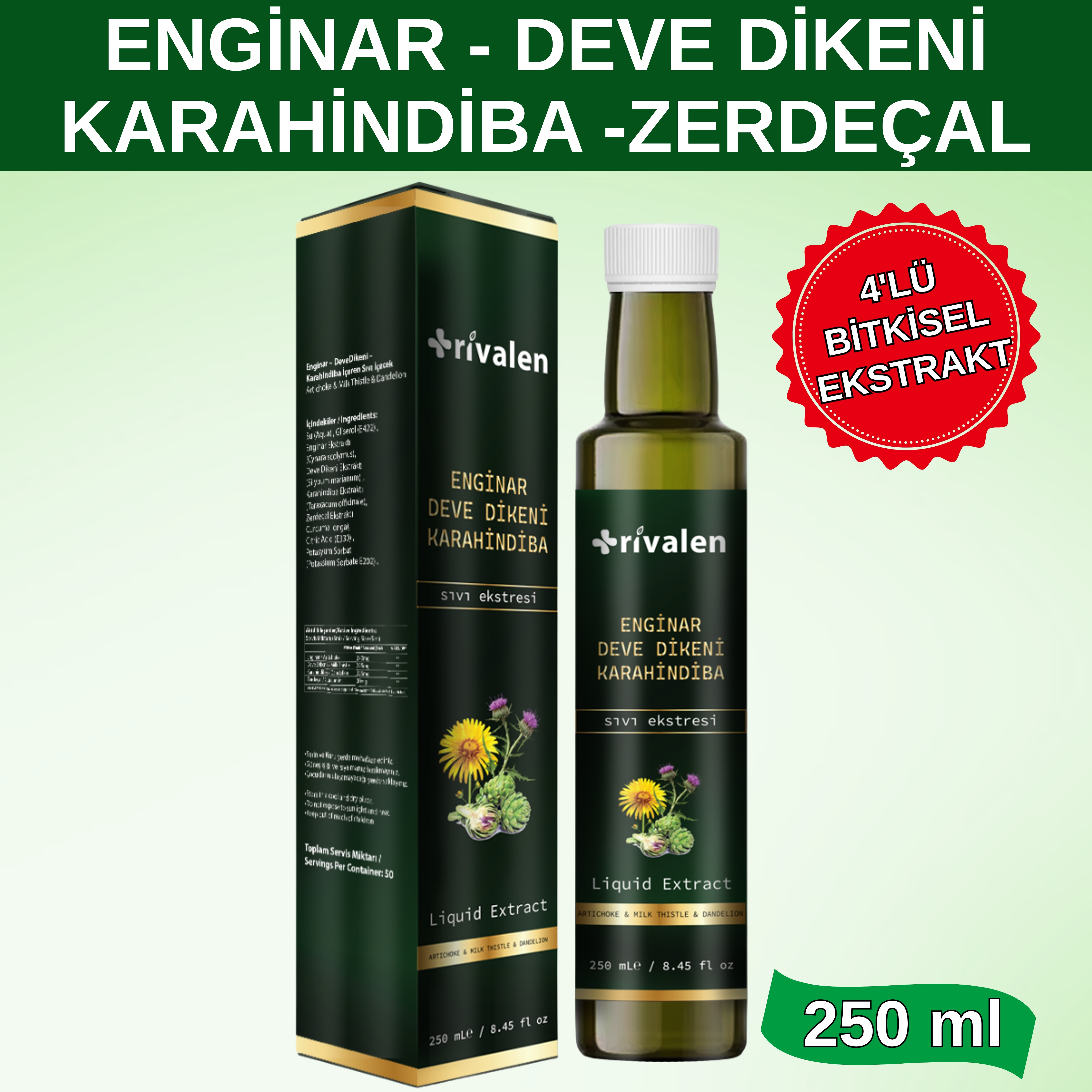 Rivalen Enginar - Deve Dikeni - Karahindiba Bitkisel Sıvı Ekstresi 250 ml