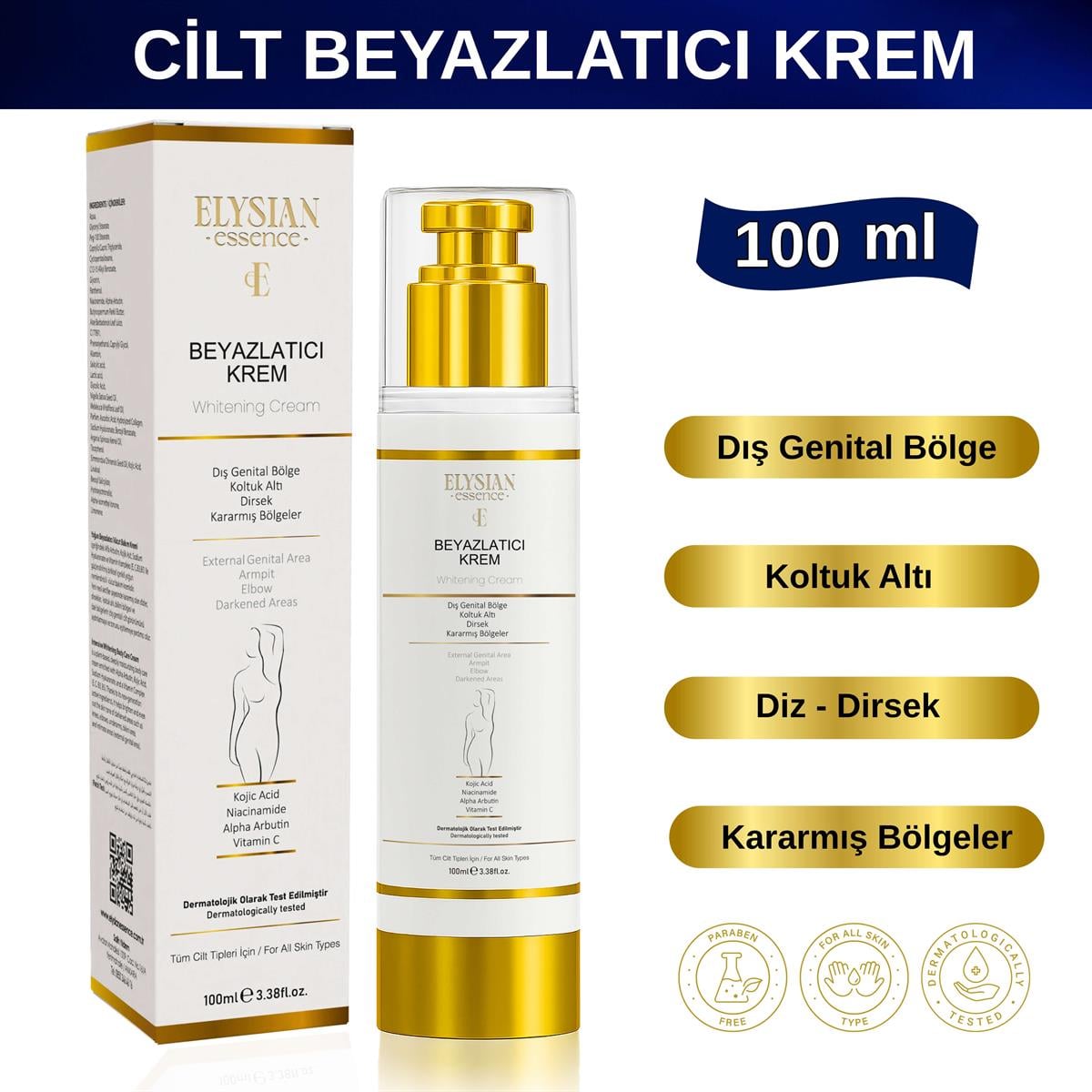 Elysian Essence Cilt Beyazlatıcı | Kararma Giderici Krem - Genital Bölge, Koltuk Altı, Bikini Bölgesi, Dirsek ve Vücut 100 ml