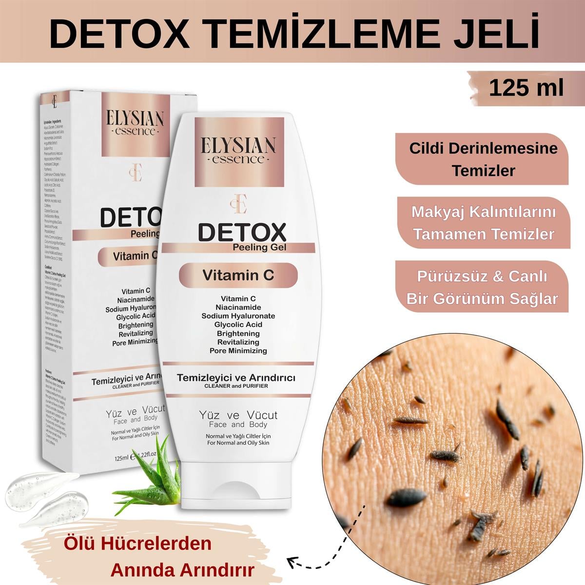 Elysian Essence Detox Peeling Jel 125 ml | Ölü Hücre Arındırıcı Temizleme Jeli | Yüz Ve Vücut Temizleyici | AHA BHA, Vitamin C, Niacinamide