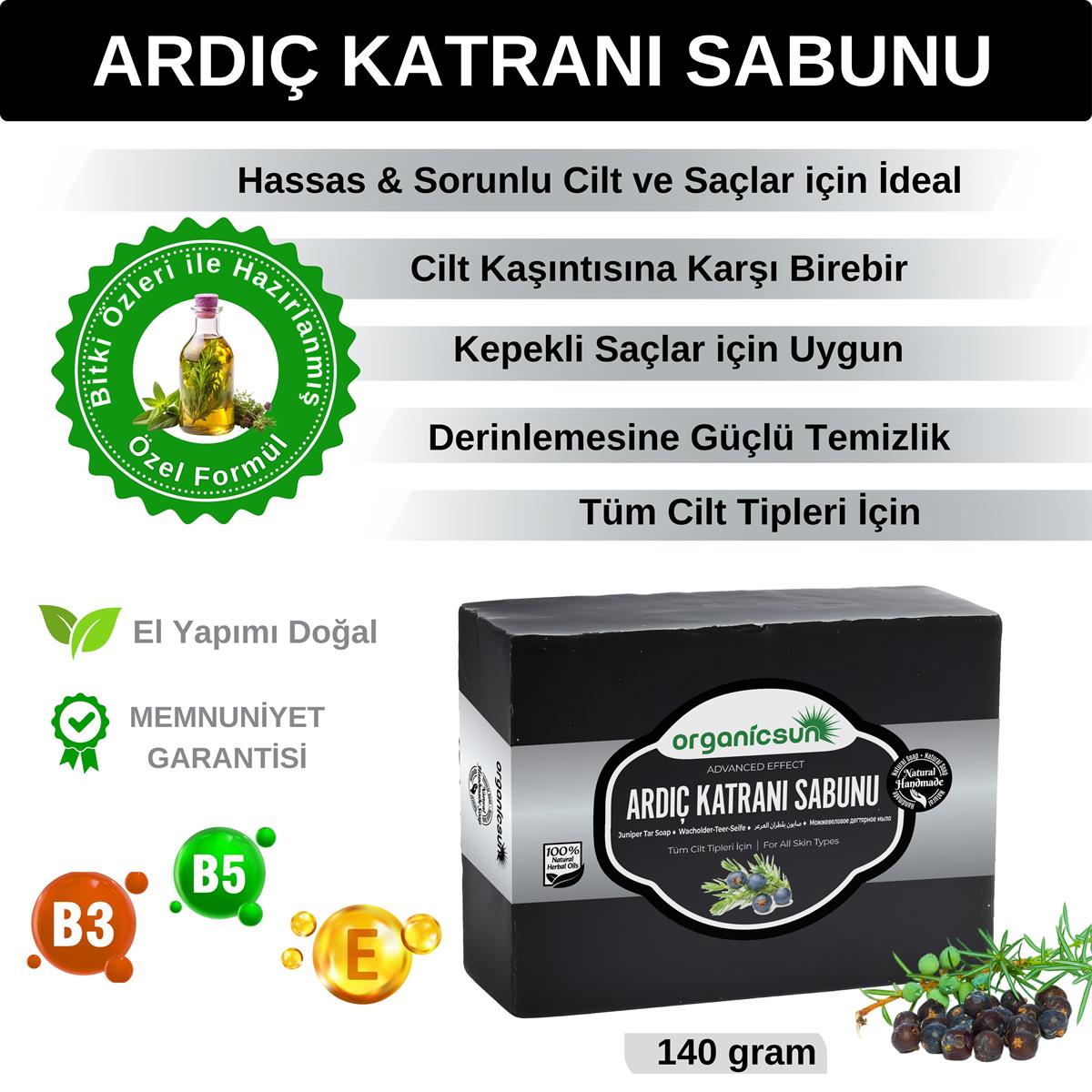 Organicsun Doğal Ardıç Katranı Sabunu 140 Gr Tüm Cilt Tipleri İçin Antiseptik ve Yenileyici Etkili