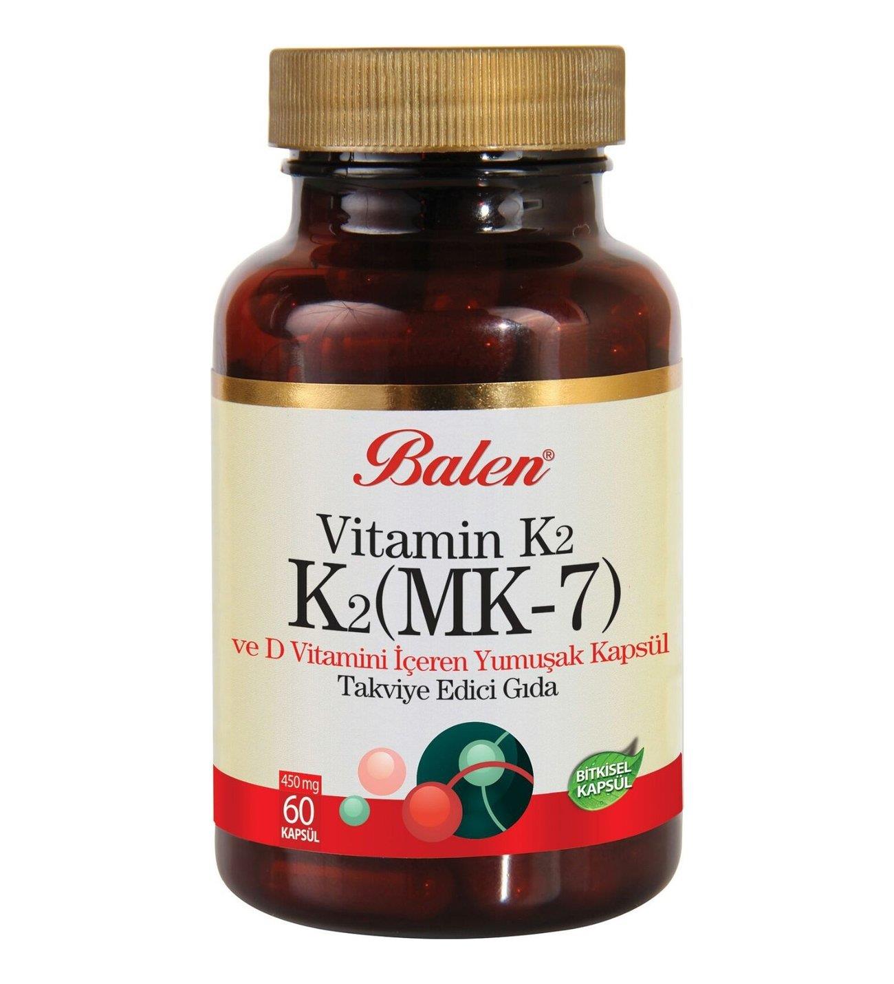 Balen Vitamin K2 Mk7 Ve D Vitamini 450 Mg 60 Kapsül