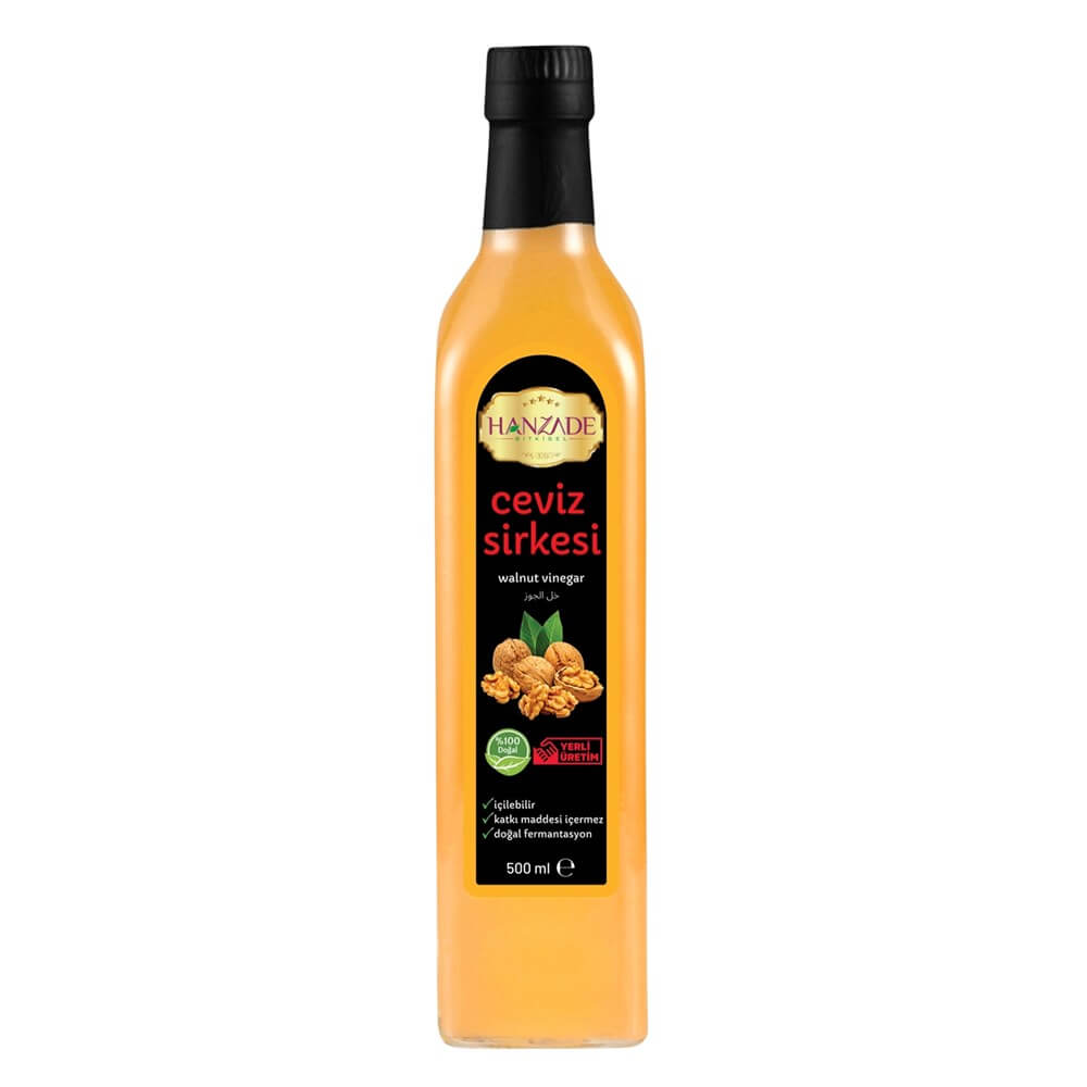Hanzade Bitkisel Ceviz Sirkesi 500 Ml Doğal Fermantasyon Içilebilir Katkısız Cam Şişe