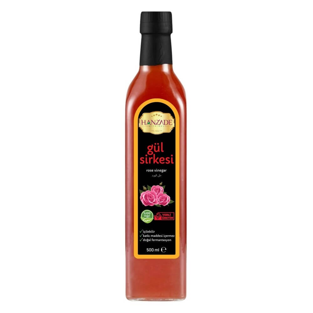Hanzade Bitkisel Gül Sirkesi 500 Ml Doğal Fermantasyon Içilebilir Katkısız Cam Şişe