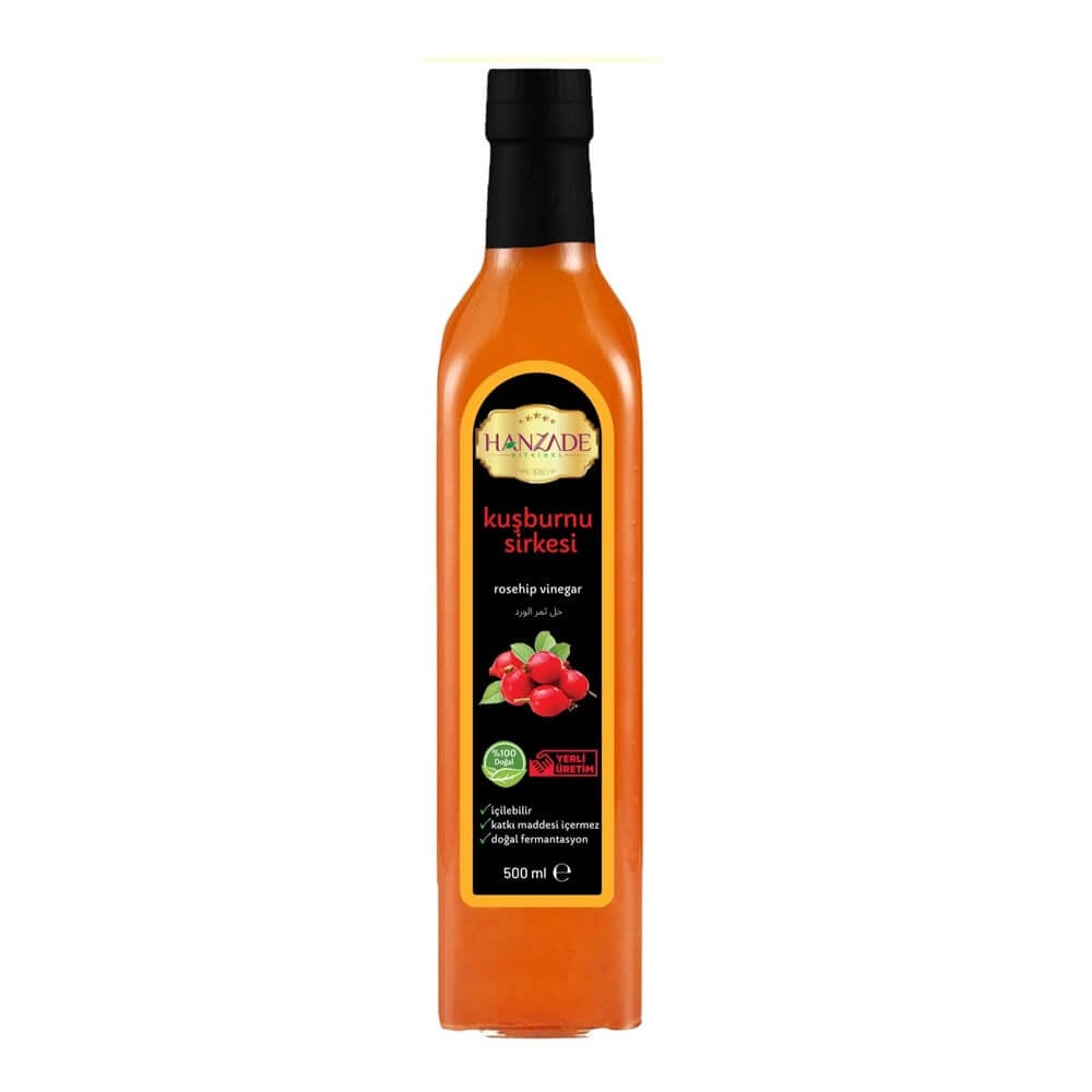 Hanzade Bitkisel Kuşburnu Sirkesi 500 Ml Doğal Fermantasyon Içilebilir Katkısız Cam Şişe