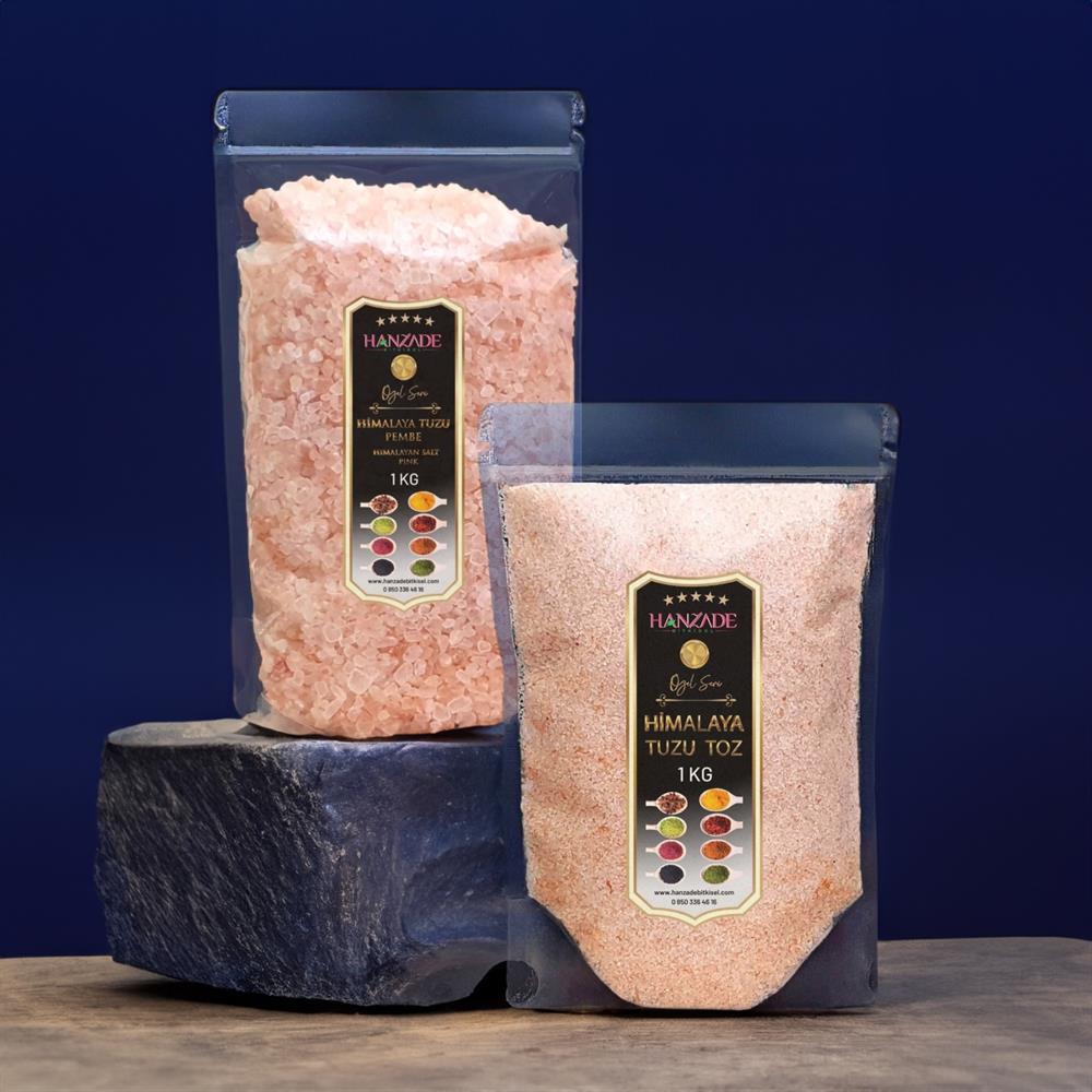 Hanzade Bitkisel Pembe Himalaya Tuzu Toz ve Tane 2'li Set 1 Kg + 1 Kg