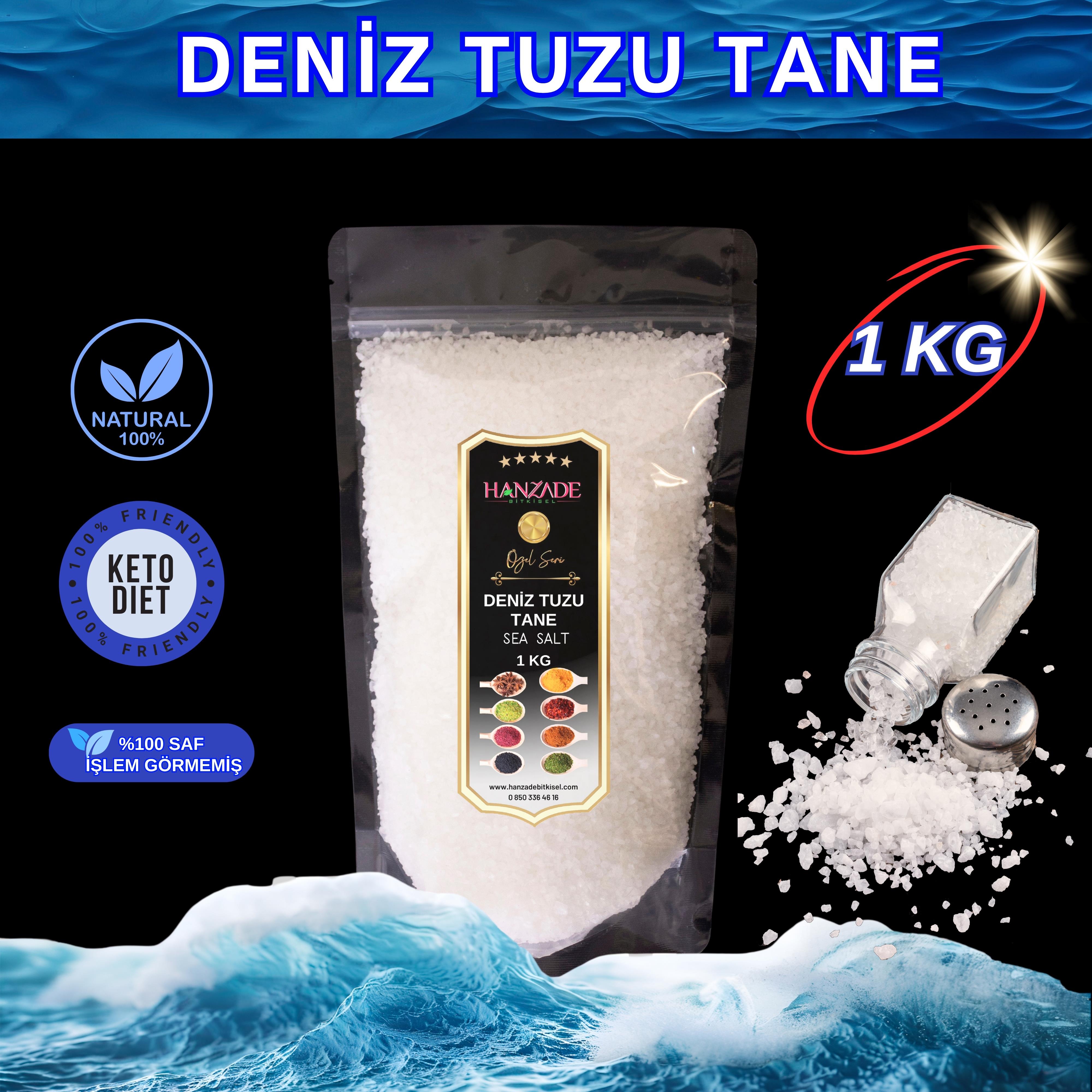 Hanzade Bitkisel Saf Deniz Tuzu İyot İlavesiz 1 Kg