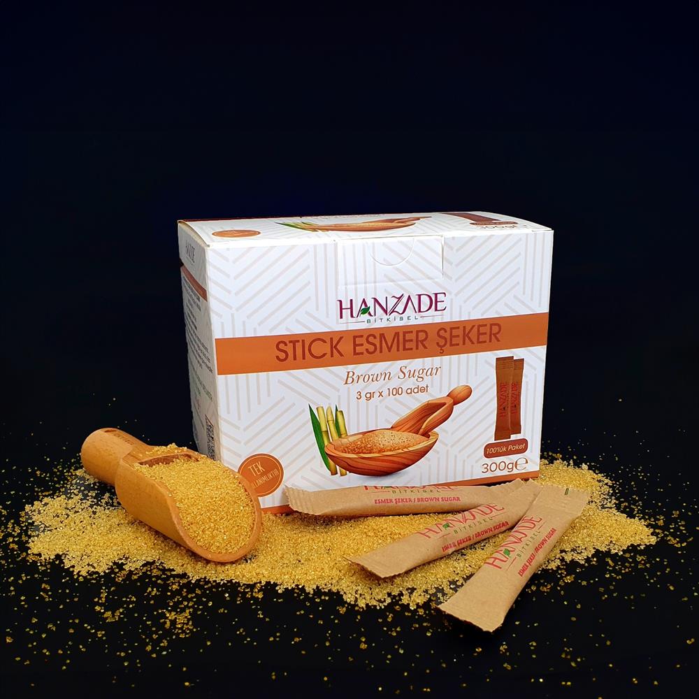 Hanzade Bitkisel  Stick Kahverengi Esmer Şeker 100 Sticks 300 Gr