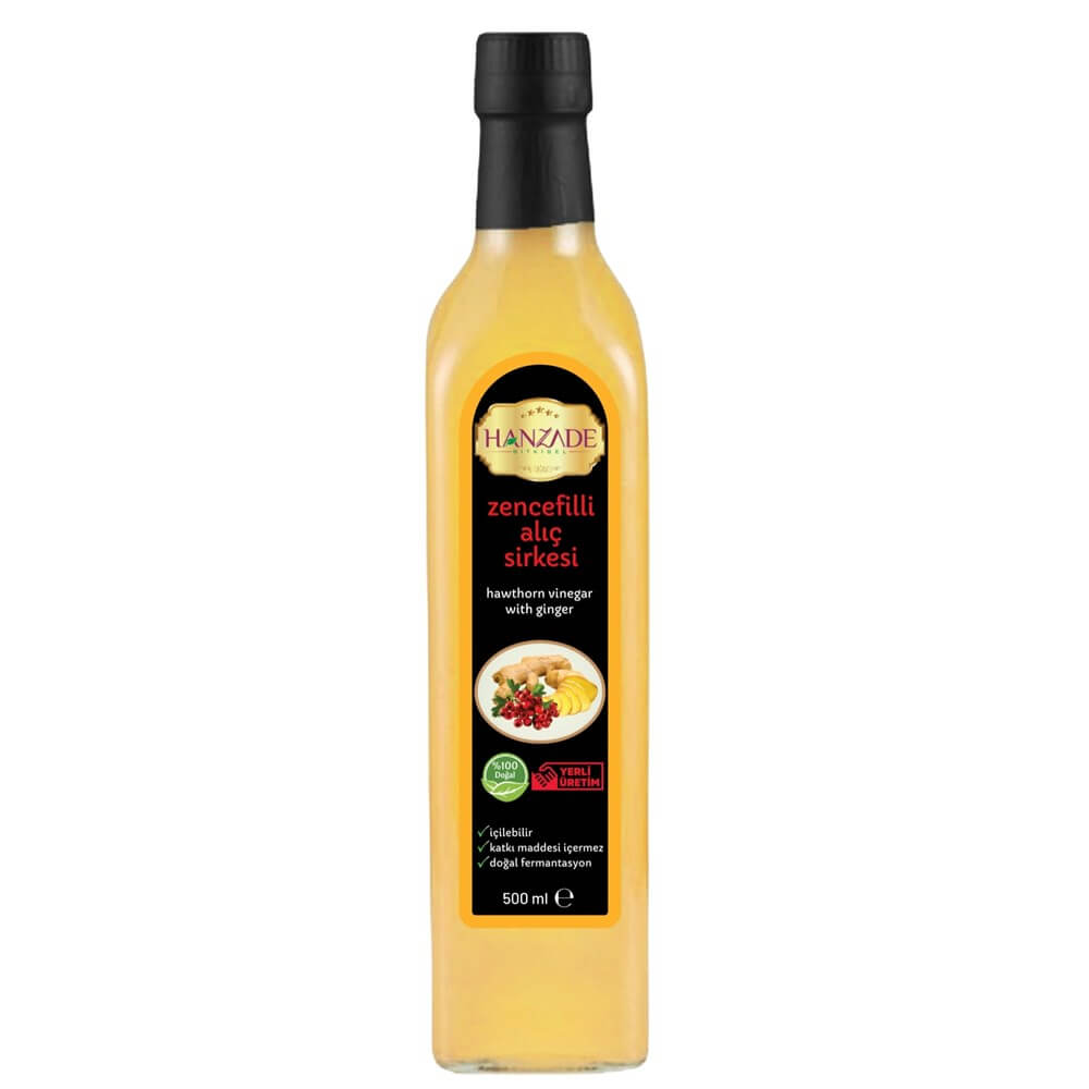 Hanzade Bitkisel Zencefilli Alıç Sirkesi 500 Ml Doğal Fermantasyon Içilebilir Katkısız Cam Şişe