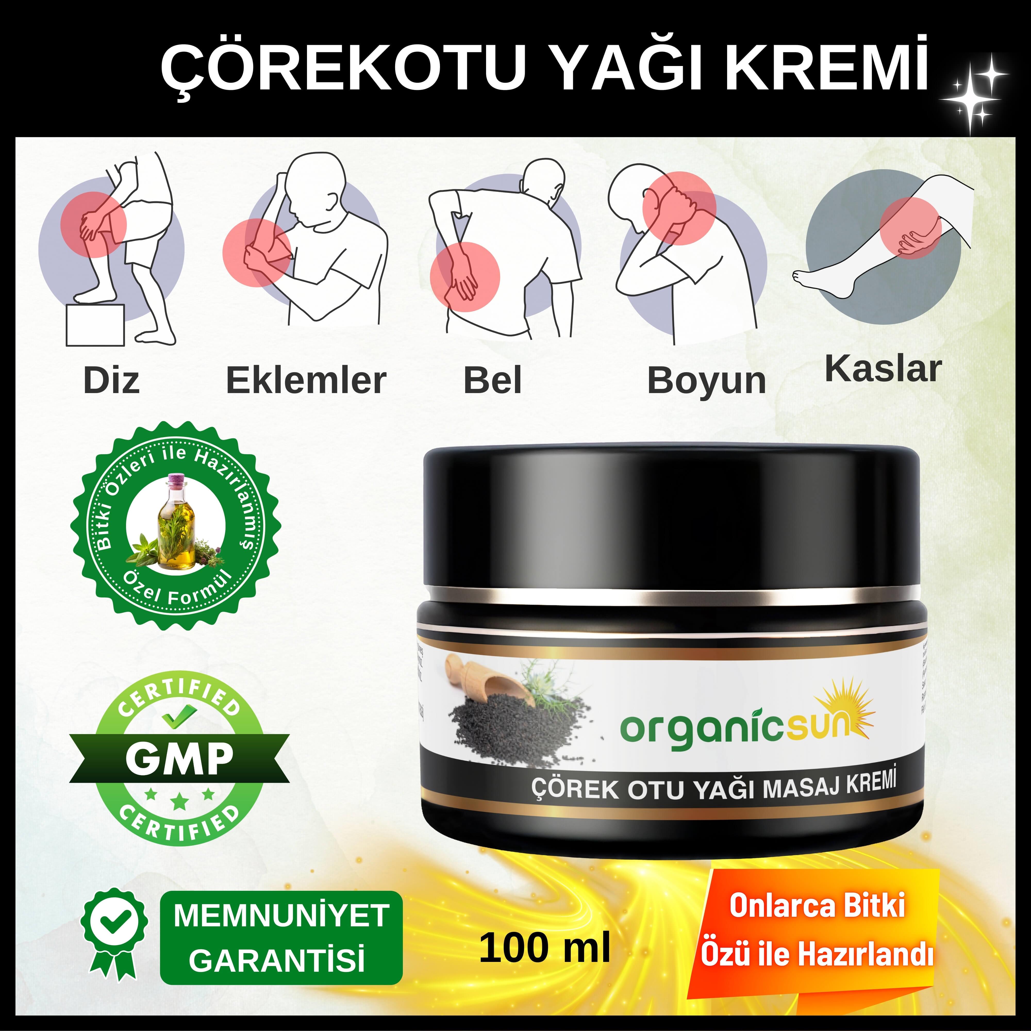 Organicsun Çörek Otu Yağlı Ağrı Masaj Kremi Kas Eklem 100 ml