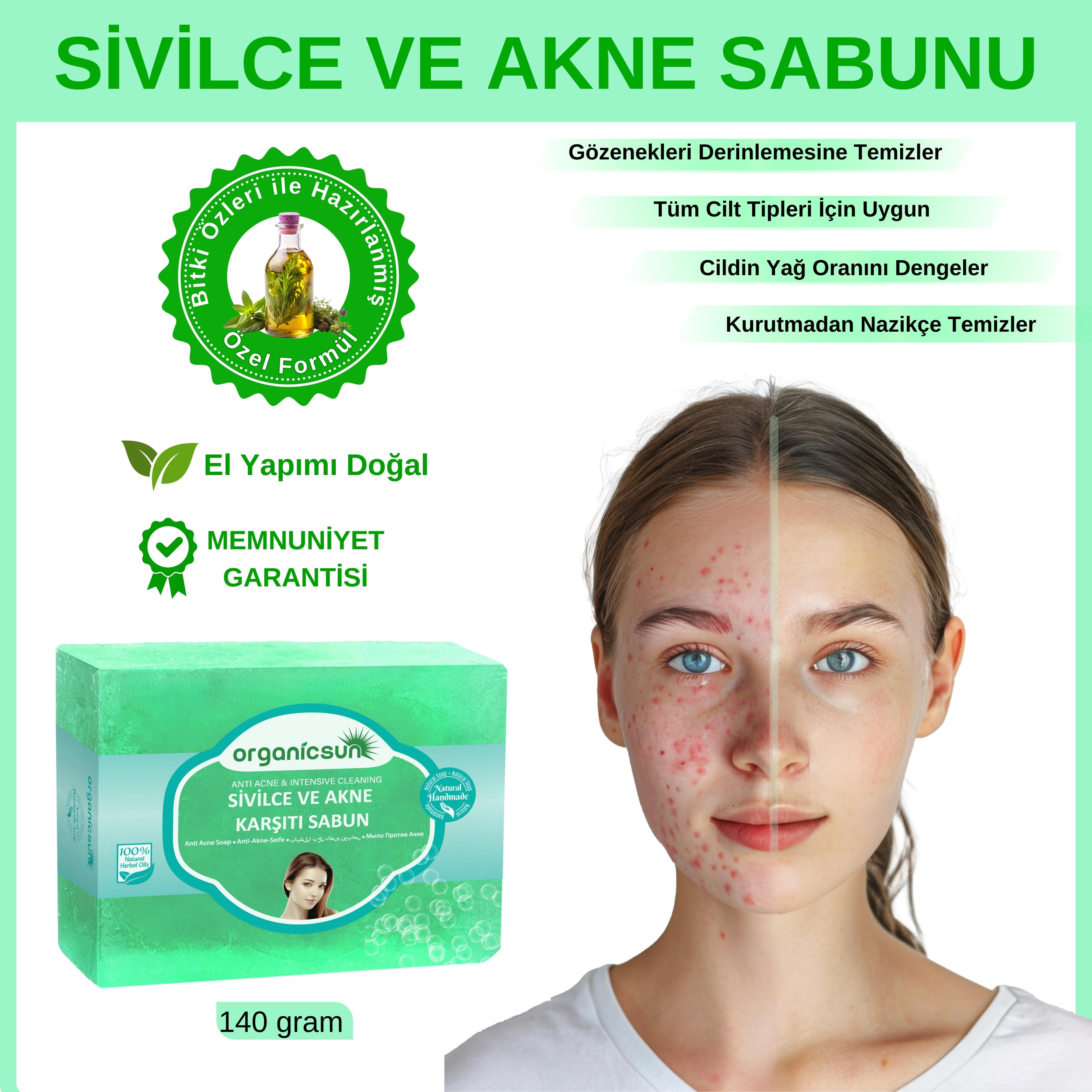 Organicsun Doğal Akne ve Sivilce Karşıtı Sabun 140 Gr Tüm Cilt Tipleri İçin Natural Sabun
