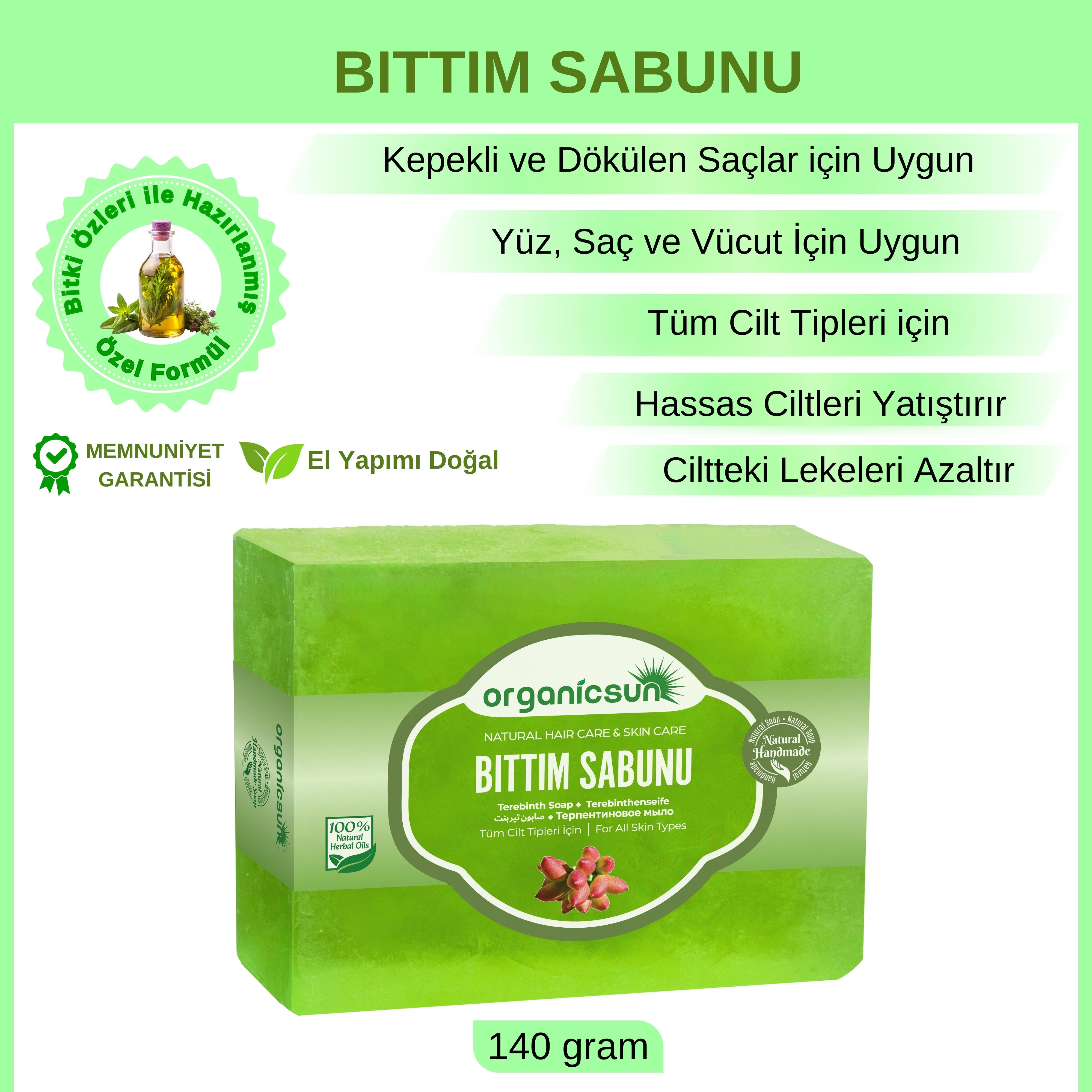 Organicsun Doğal Bıttım Sabunu 140 Gr Saç Dökülmesine Karşı Tüm Saç ve Cilt Tipleri İçin