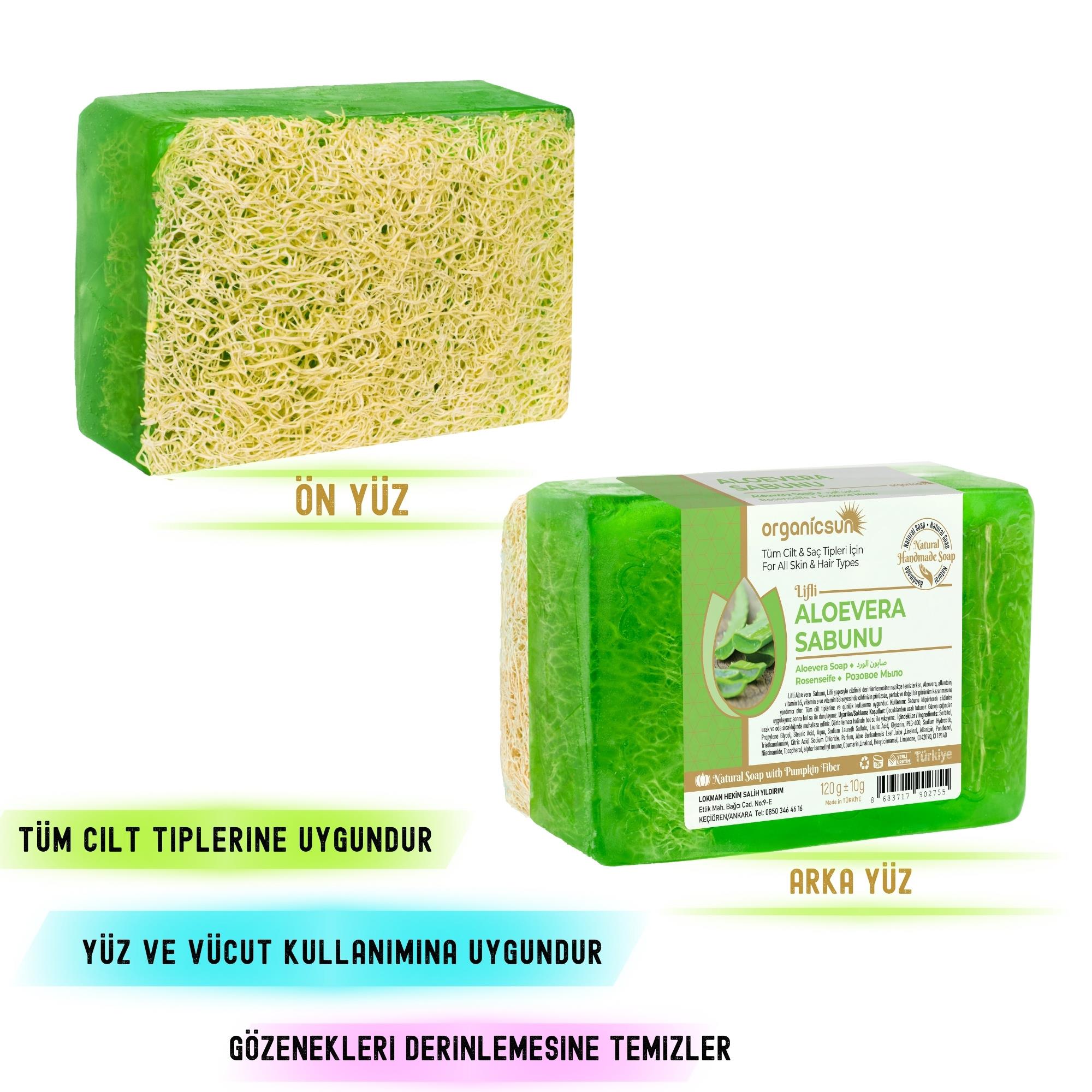 Organicsun Doğal Kabak Lifli Aloe Vera Sabunu 120 Gr Tüm Cilt Tipleri İçin B ve E Vitaminli