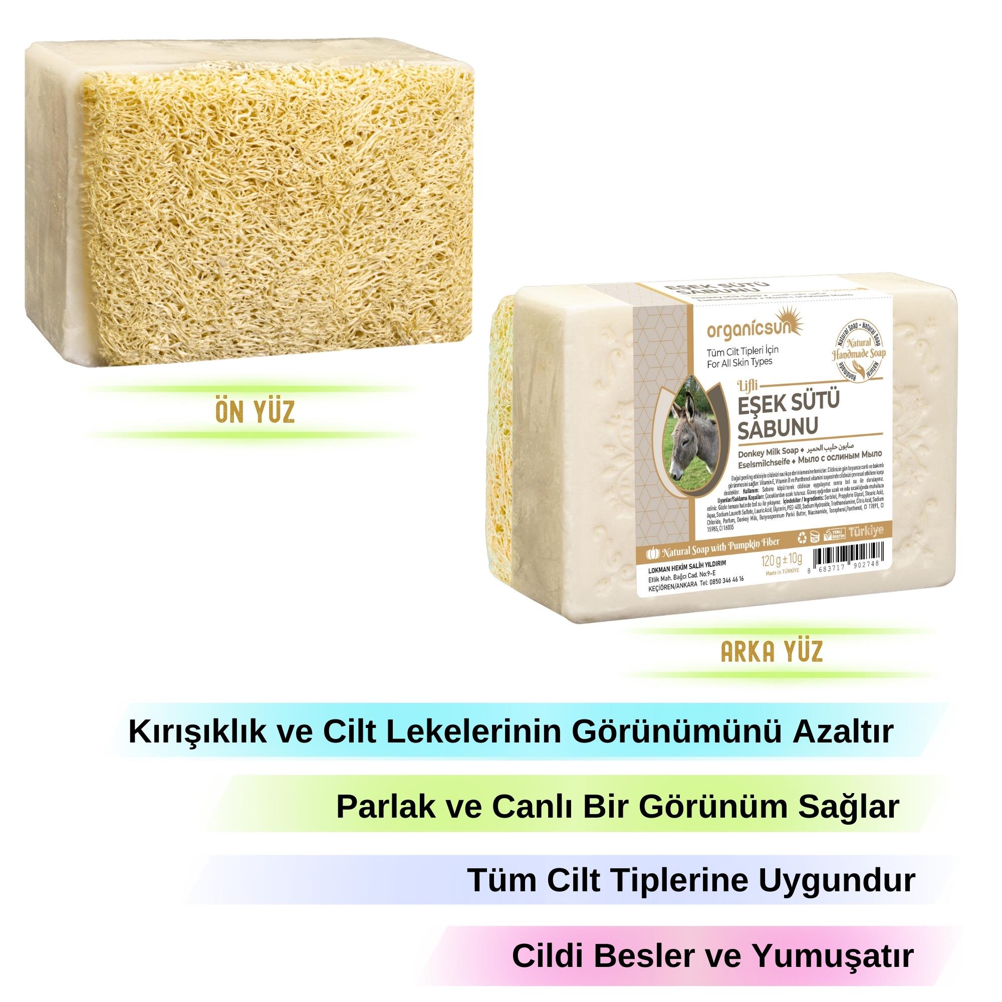 Organicsun Doğal Kabak Lifli Eşek Sütü Sabunu 120 Gr Tüm Cilt Tipleri İçin Kırışıklık ve Yaşlanma Karşıtı