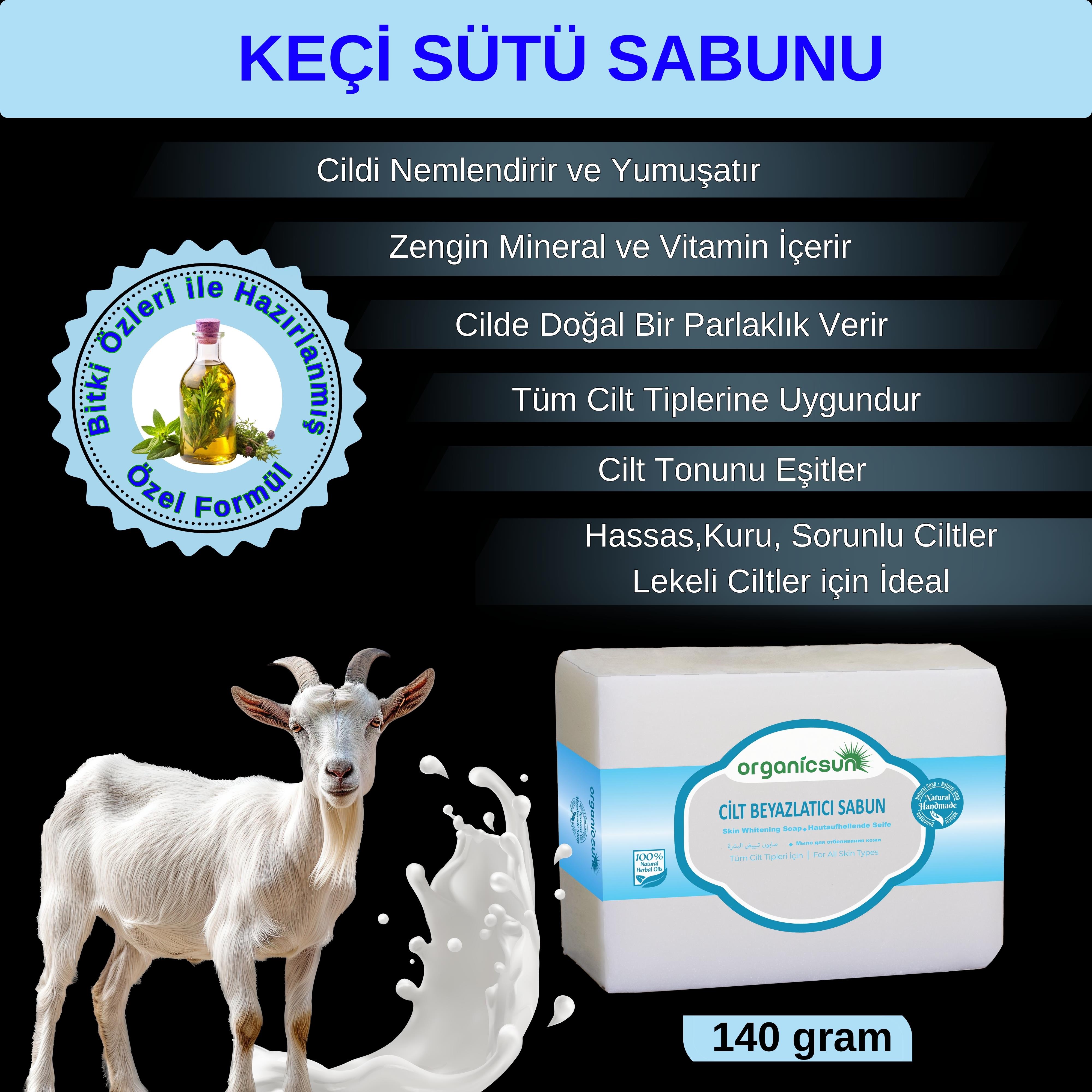 Organicsun Doğal Keçi Sütü Sabunu 140 Gr Tüm Cilt Tipleri İçin Nemlendirici ve Yenileyici