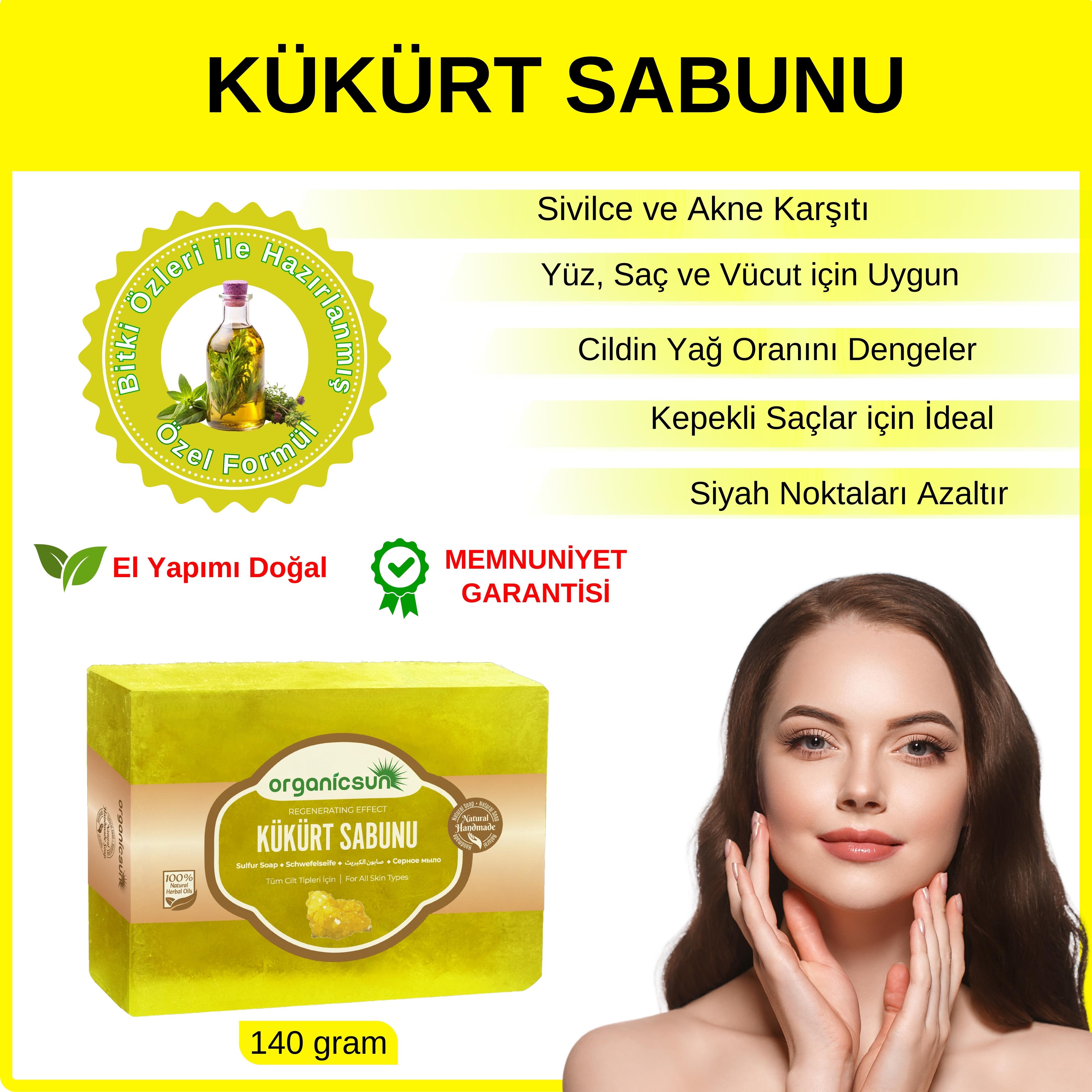 Organicsun Doğal Kükürt Sabunu 140 Gr Tüm Cilt Tipleri İçin Antioksidan ve Hücre Yenileyici Etkili