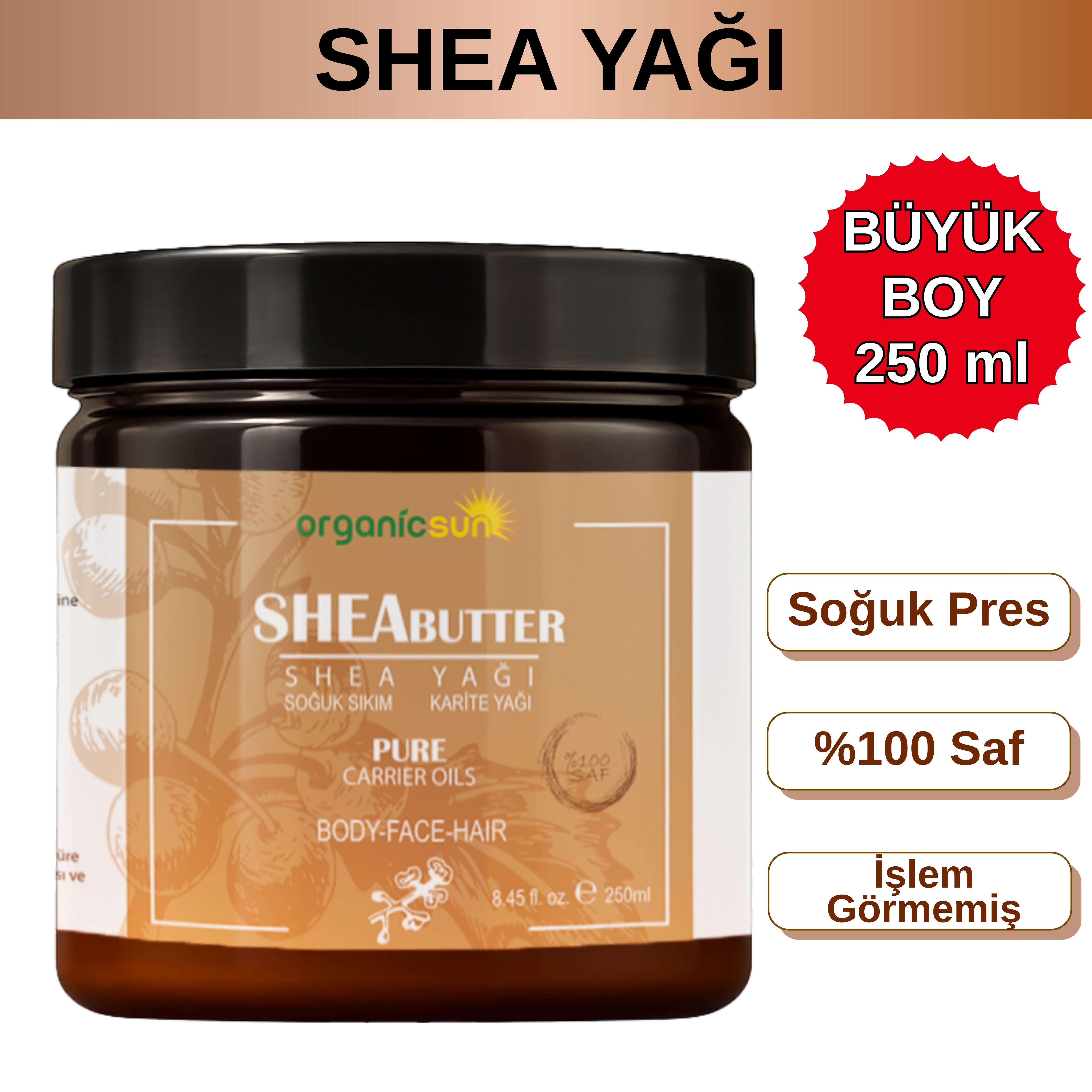 Organicsun Shea Yağı 250 ML |%100 Ham, Soğuk Pres, Rafine Edilmemiş, Shea Butter Karite | Kuru Cilt, Saç, Dudak, Topuk Bakımı