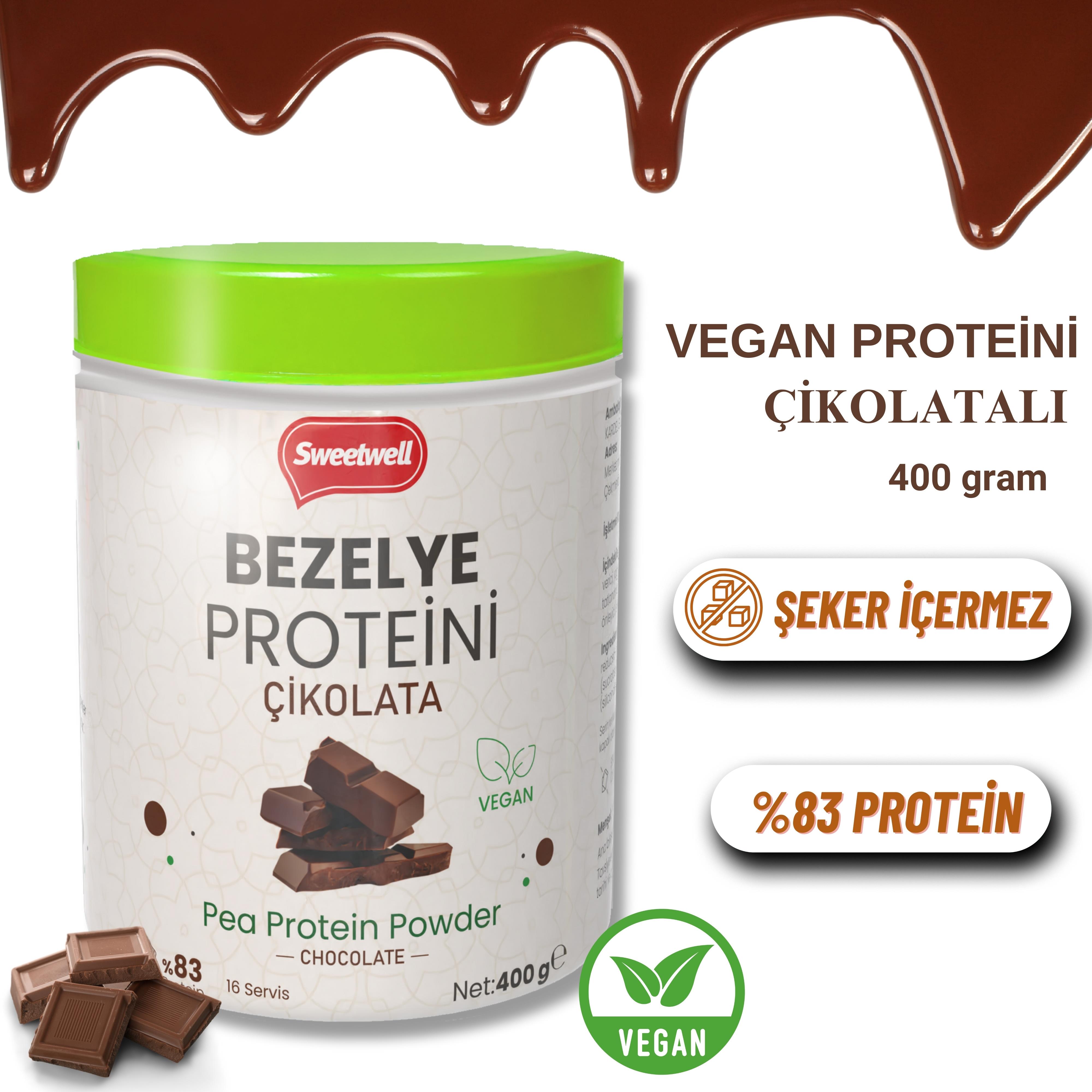 Sweetwell Çikolata Aromalı Vegan Bezelye Proteini Tozu 400 gr - %83 Protein İçerir Pae Protein Powder Chocolate
