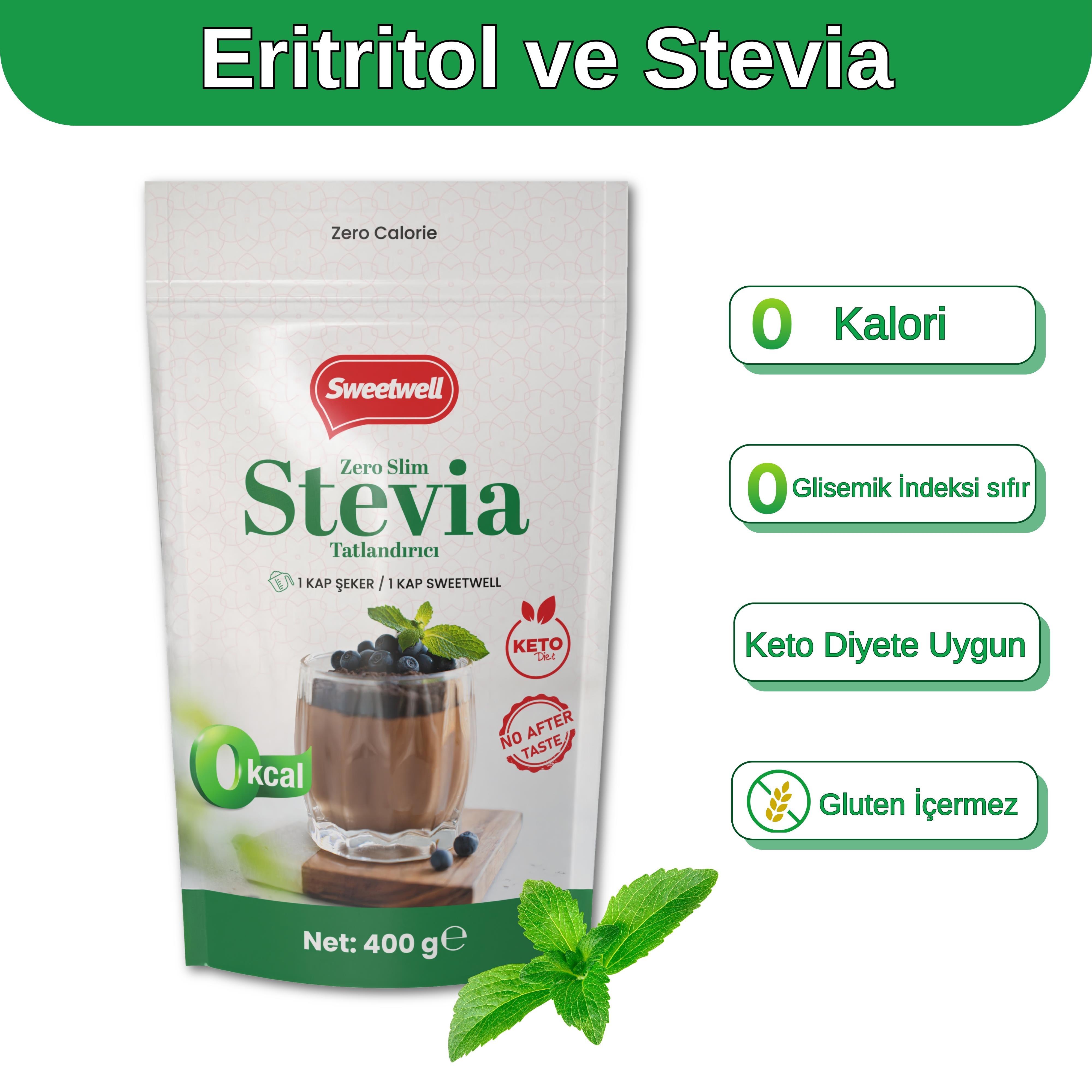 Sweetwell Zero Slim Stevia & Eritritol Tatlandırıcı 400 Gr – Şekersiz, 0 Kalori, Keto ve Vegan Uyumlu