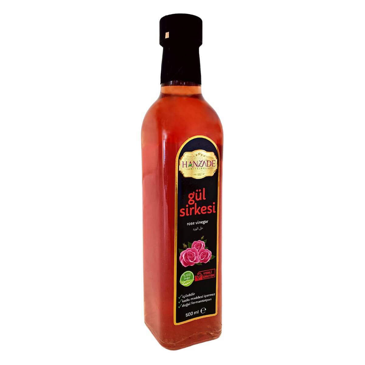 Hanzade Bitkisel Gül Sirkesi 500 Ml Doğal Fermantasyon Içilebilir Katkısız Cam Şişe