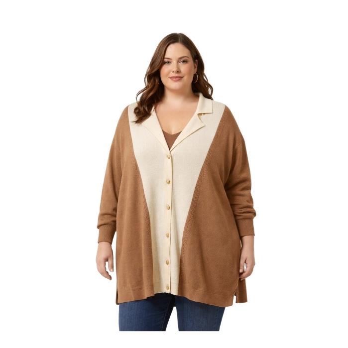 TWOMAİL K5THI25051 KADIN BÜYÜK BEDEN HIRKA  CAMEL