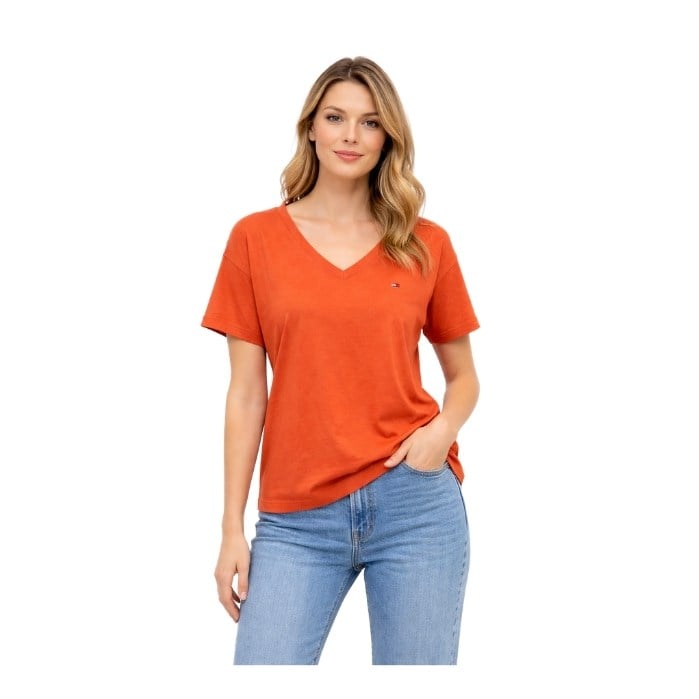 TOMMY HILFIGER WW0WW43901 KADIN T-SHIRT  ORANJ
