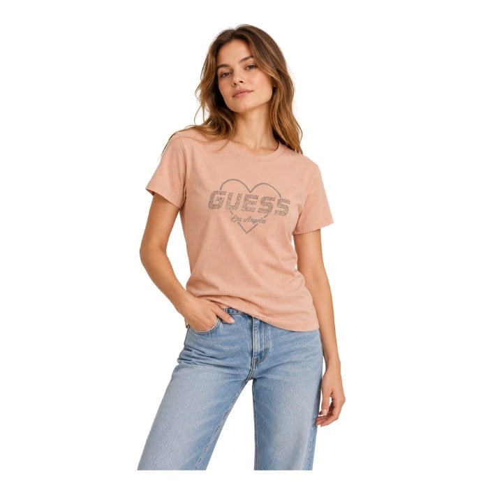 250237198010GUESS ATHLEISURE V5GI10K9RM1 KADIN T-SHIRT  PEMBE