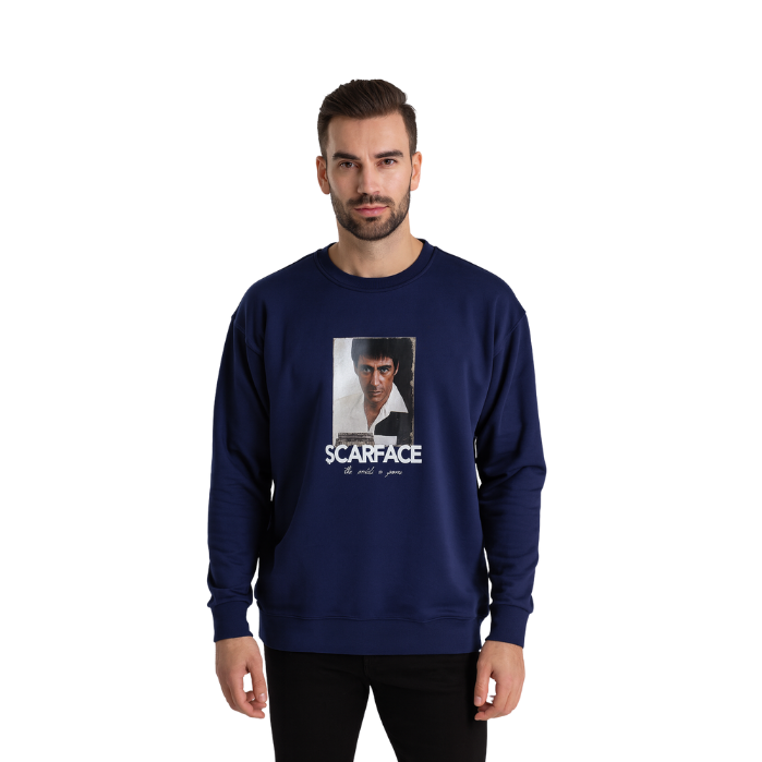 355738578219TONY MONTANA SW-1031 ERKEK SWEATSHIRT  MARINE
