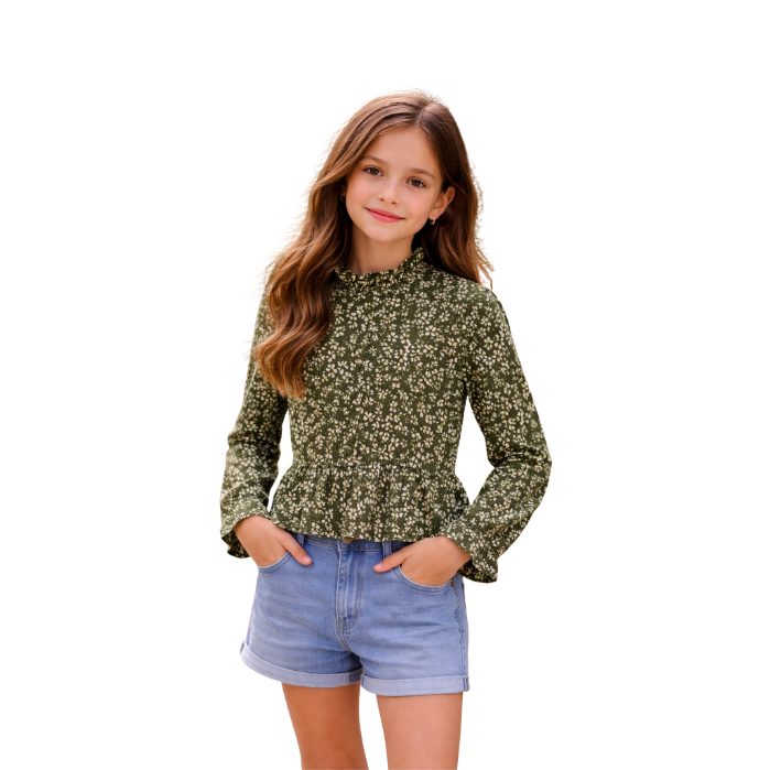 443450058356ESCABEL 719-K ÇOCUK BLUZ  ÇİÇEKLİ