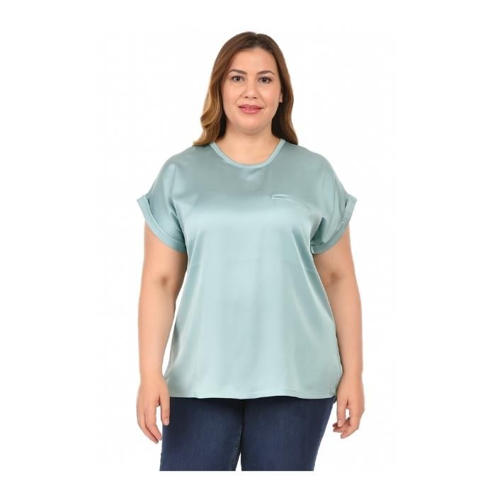 941950005123DESEN 22707 KADIN BLUZ  SU YEŞİLİ