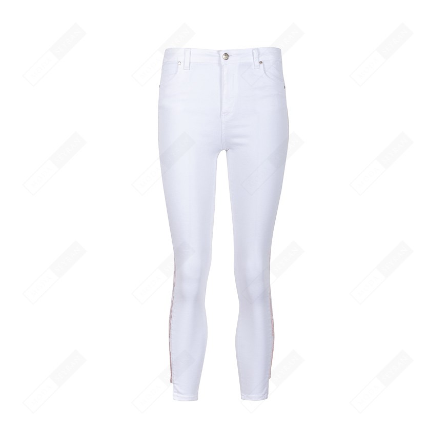DOUBLE.TT 902 KADIN KOT PANTOLON  BEYAZ