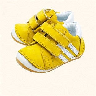 Lil Bugga Çika, gerçek deri, sarı renk, kız ve erkek bebekler için ilk adım spor ayakkabısı.