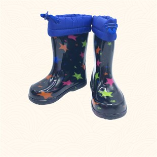 Lil Bugga Foşşurt, yıldızlı siyah renk, erkek ve kız çocuklar için yağmur çizmesi.
