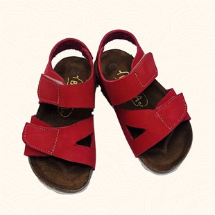 Lil Bugga Safari, gerçek deri, kırmızı renk, kız ve erkek çocuk sandaleti.