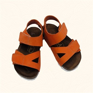 Lil Bugga Safari, gerçek deri, turuncu renk, kız ve erkek çocuk sandaleti.