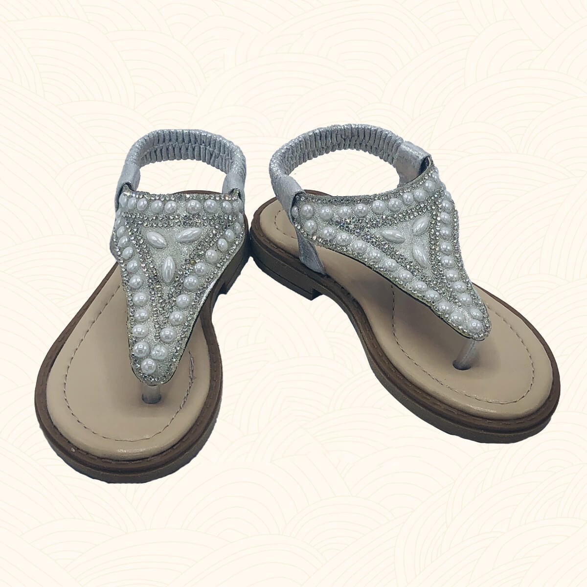 Kız Çocuk Parmak Arası Sandalet Daşlı - Beyaz Renk 2210 | Lilbugga