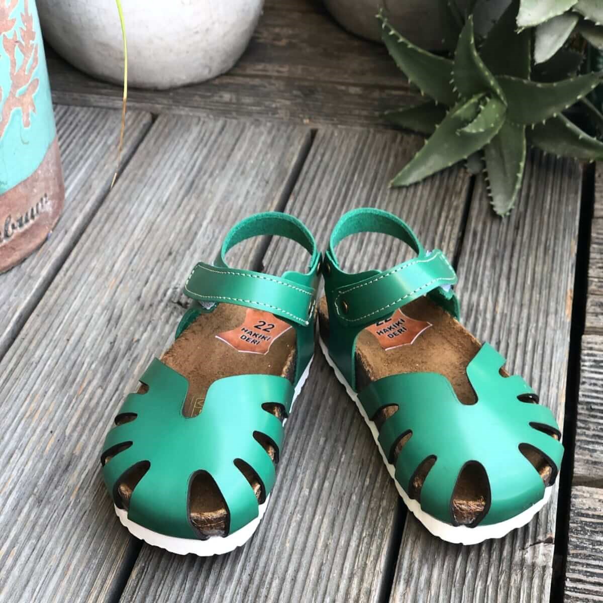 Kız Çocuk Yazlık Deri Sandalet, Helga - Yeşil Renk, 2088 | Lilbugga