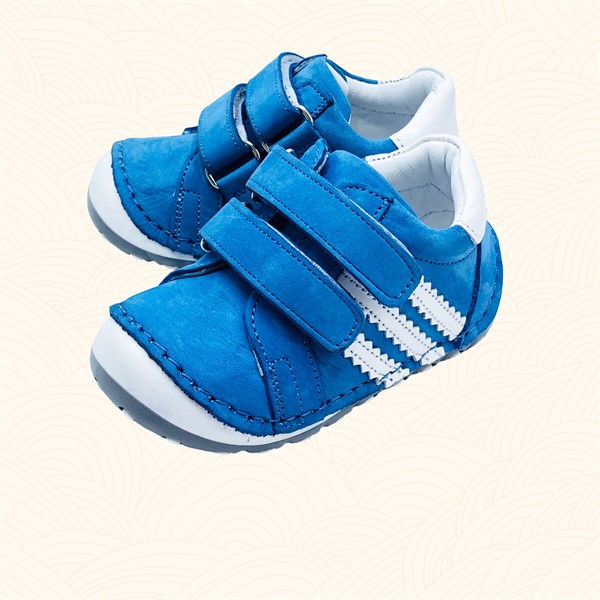 Lil Bugga Çika, gerçek deri, mavi renk, kız ve erkek bebekler için ilk adım spor ayakkabısı.
