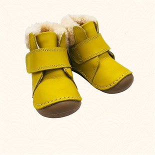 Lil Bugga Appa, gerçek deri, sarı renk, kız ve erkek bebek ilk adım ayakkabısı.