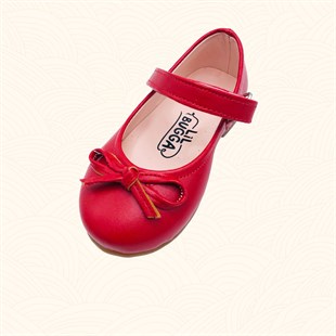 Lil Bugga Kitty, kırmızı renk, kız çocuk babet ayakkabı, üstten görünüm.