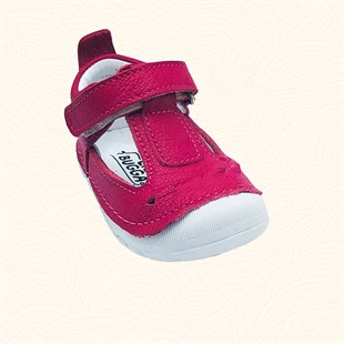 Lil Bugga Ponçik, anatomik tabanlı, gerçek deri, koyu pembe renk, kız ve erkek bebek ilk adım ayakkabısı, çapraz görünüm.