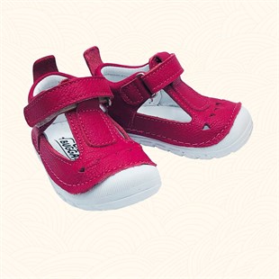 Lil Bugga Ponçik, anatomik tabanlı, gerçek deri, koyu pembe renk, kız ve erkek bebek ilk adım ayakkabısı.