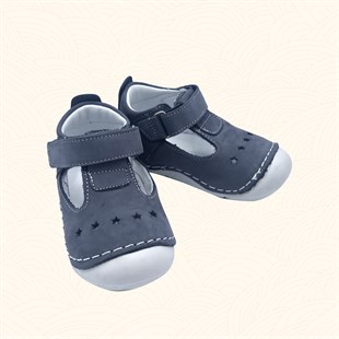 Lil Bugga Ponçik, gerçek deri, mavi renk, kız ve erkek bebekler için ilk adım ayakkabısı.
