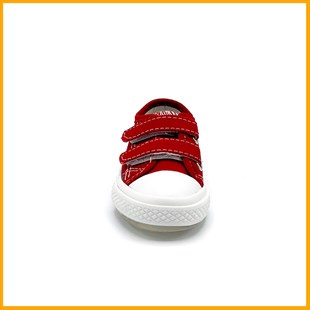 Lil Bugga Spiky, kırmızı renk, kanvas, terletmeyen çocuk spor ayakkabısı, önden görünüm.
