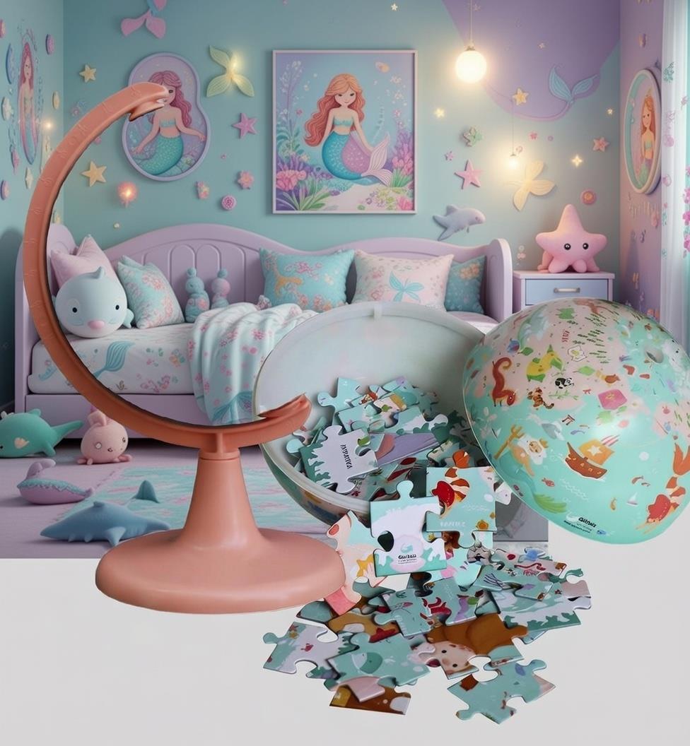 Mermaid Journey Globe + Puzzle (15 cm Globe-54 Pcs Puzzle)