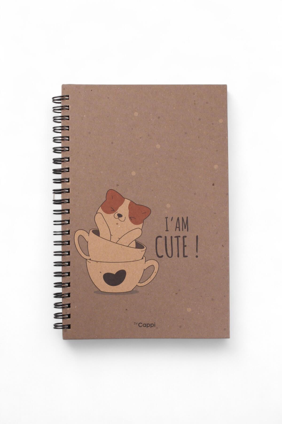 13x21cm Kraft Spiralli Cute  160 Sayfa Çizgili Kalın Kapak Defter