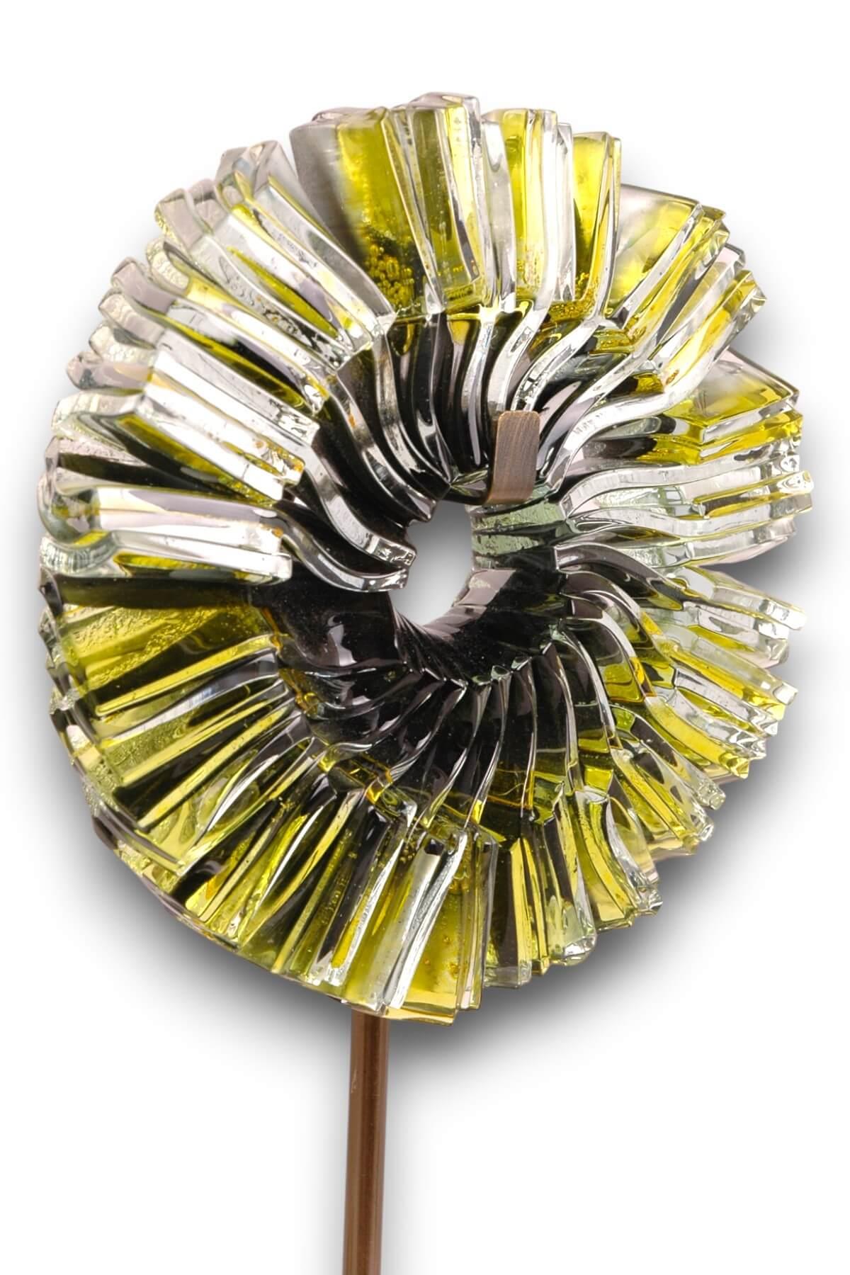 15x33cm Mumluk Siyah Sarı Füzyon Cam Metal Kaideli