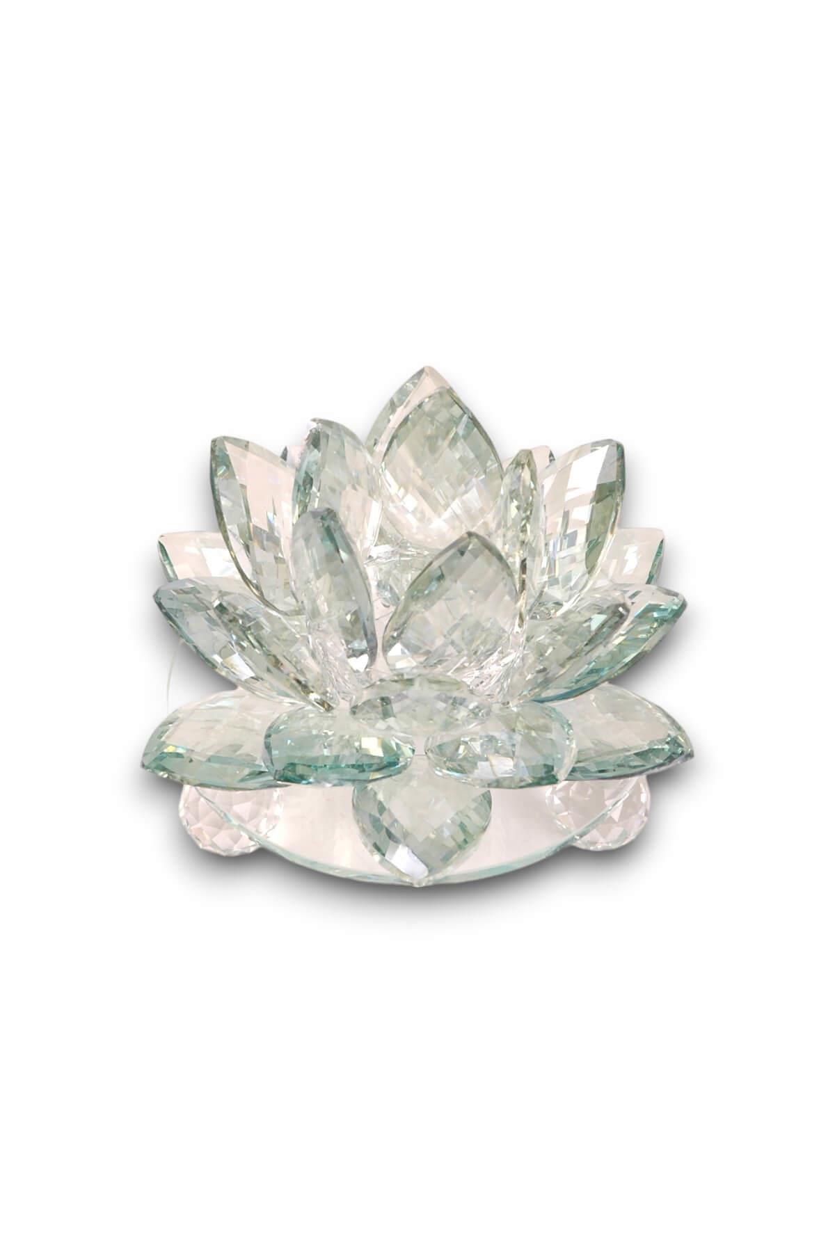 16x18cm Yeşil Kristal Lotus Çiçeği Mumluk